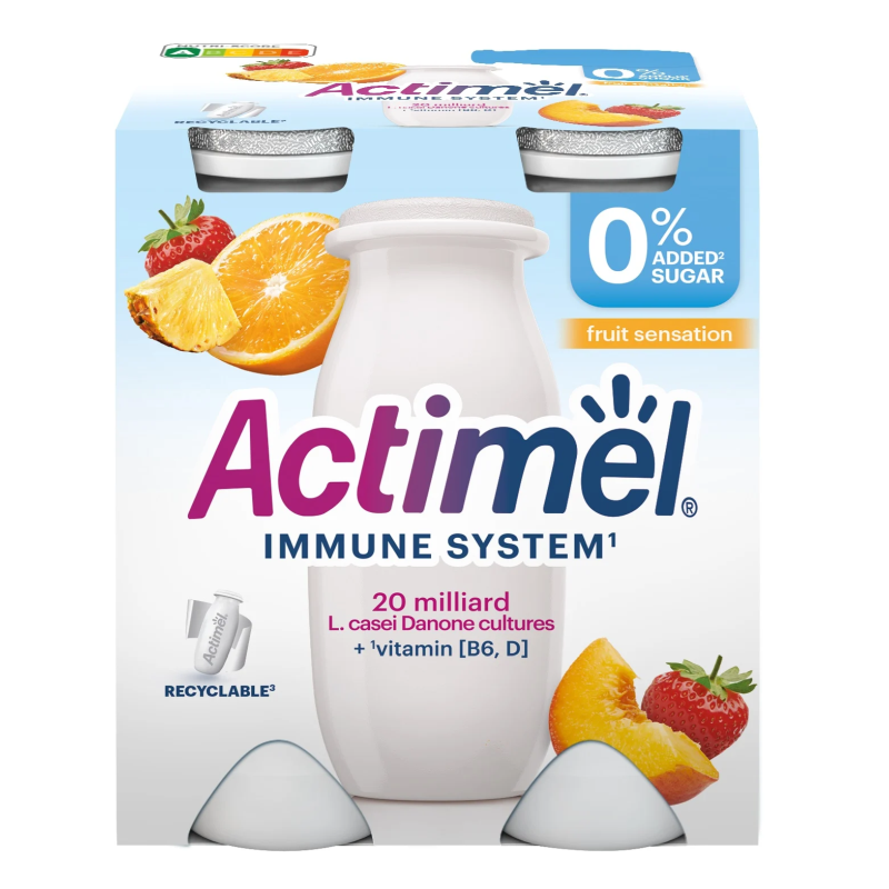 Danone Actimel élőflórás joghurtalapú ital 4x100 g vegyes gyümölcsízű, édesítőszerekkel
